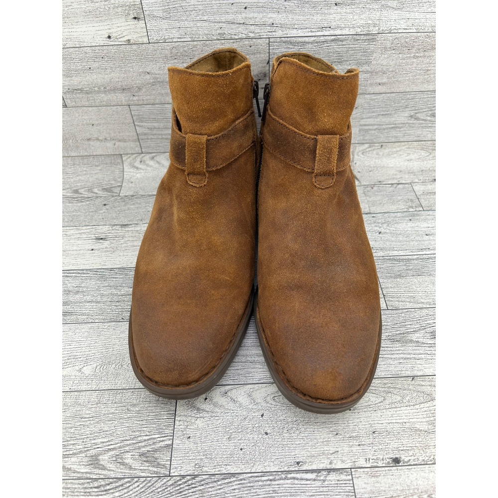 Born Women Brown Suede Ankle Boots F31626 Buckle Zip Booties Size 8M